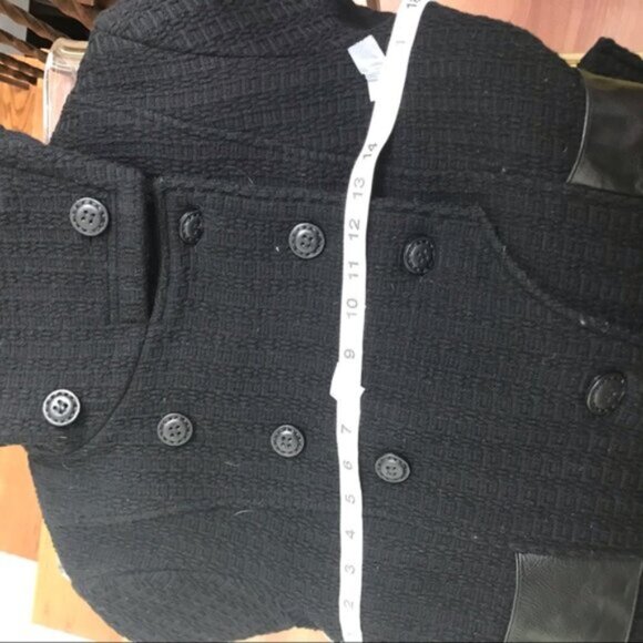 Mackage Wool Leather Fitted Coat Military Long Double Breasted Pea Minimalist M - Picture 14 of 16